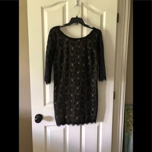 EUC Blush Black Lace V Back Dress
